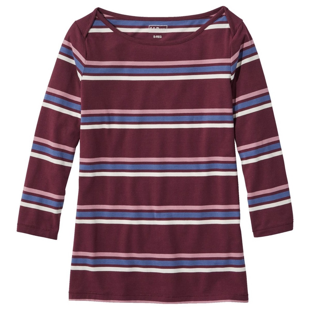 {L.L. Bean} Women's Soft Stretch Supima Tee, 3/4 Sleeve Boatneck Stripe - NWT